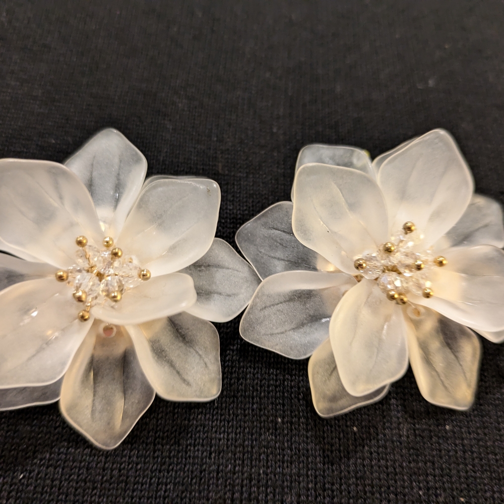 White and Gold Floral Statement Earrings Set Of 3 Pairs